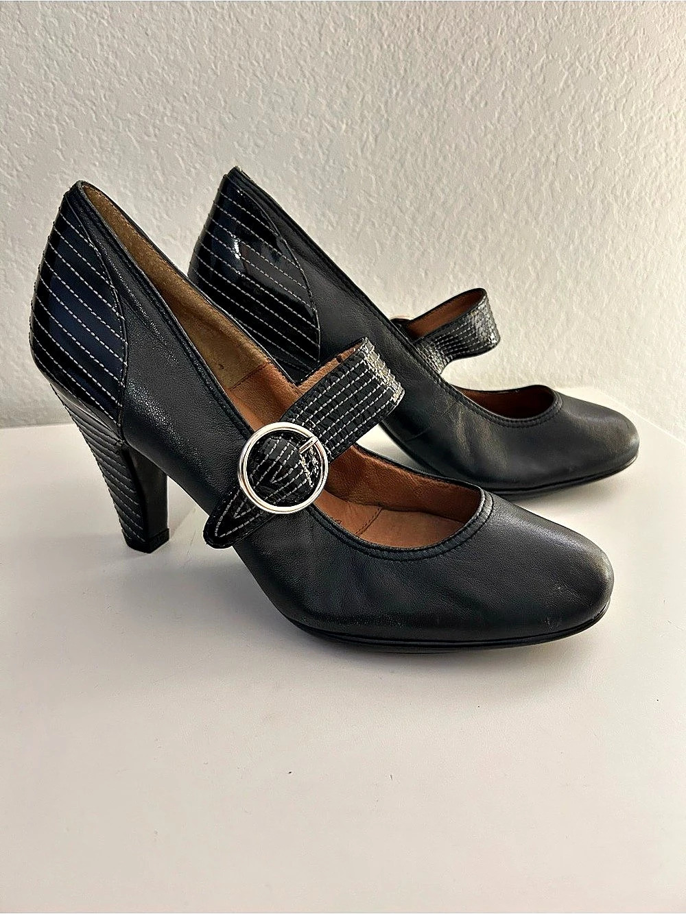 Sofft Florence Mary Jane Pump Heels Black w Stitching, Size 10M